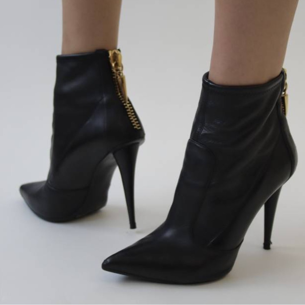 Giuseppe Zanotti Black Leather Heeled Ankle Boots Sz 37 - Picture 2 of 16